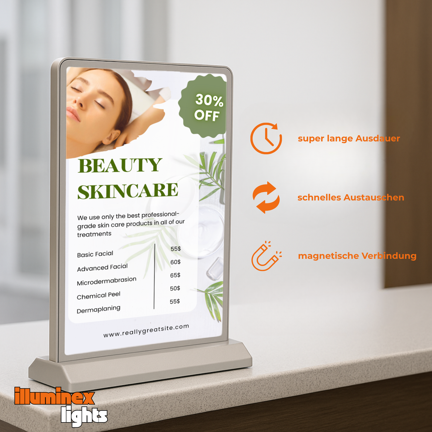 Wiederaufladbarer LED-Display (beidseitig beleuchtet)